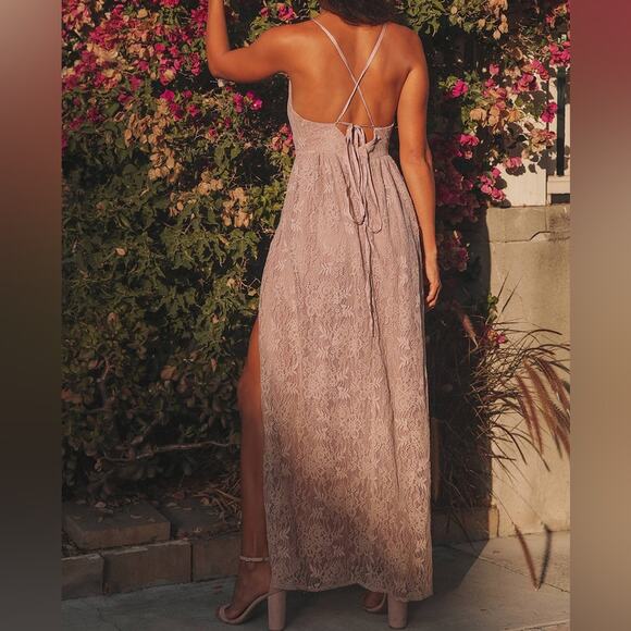NWT Lulus Stolen Moments Dusty Pink Lace-Up Lace Maxi Dress Size Small - Picture 4 of 13